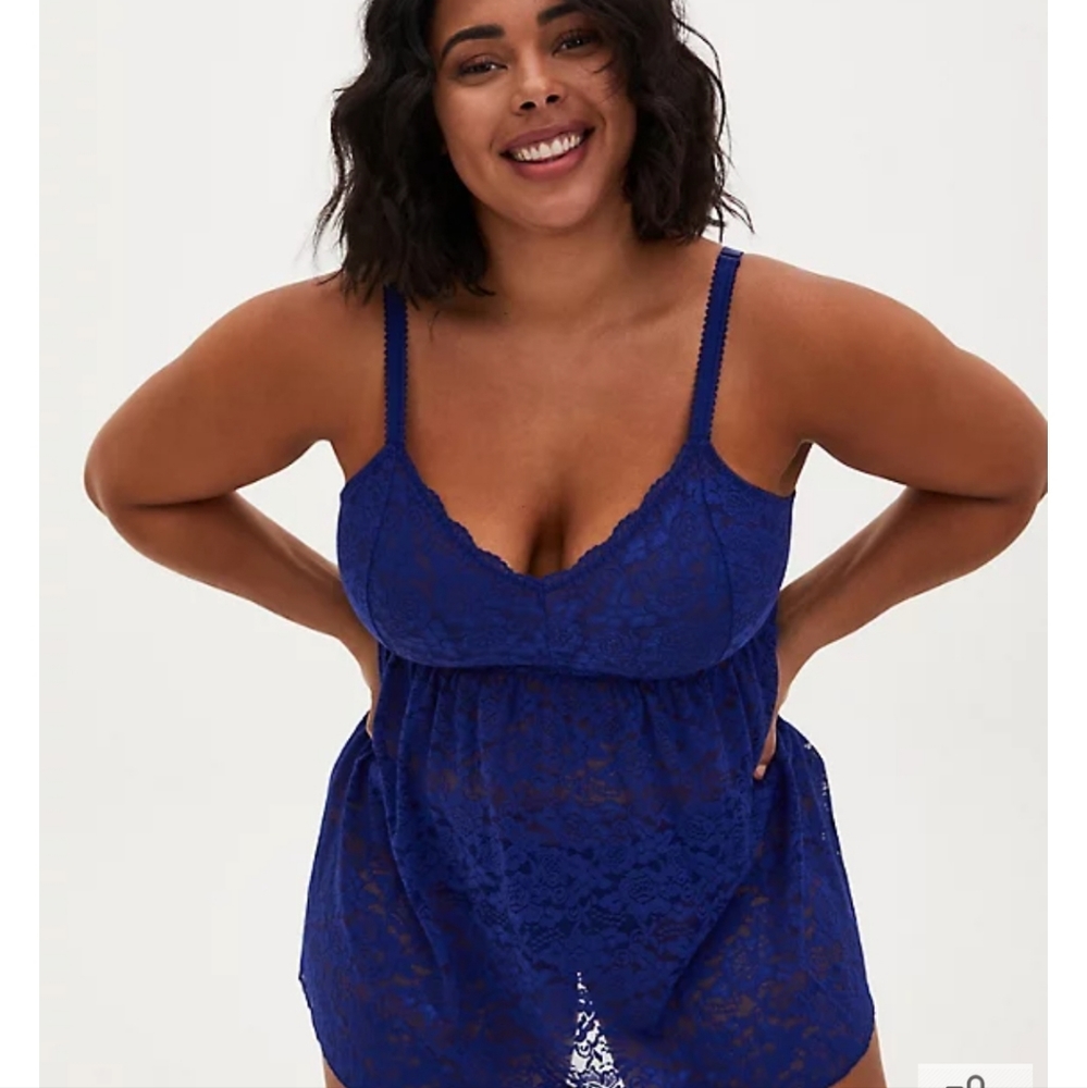 Torrid -SAPPHIRE BLUE FLORAL LACE BABYDOLL- Size M (00)